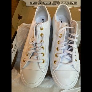 Converse Chuck Taylor All Star Leather Lift Platform Sneaker White/White/Gold